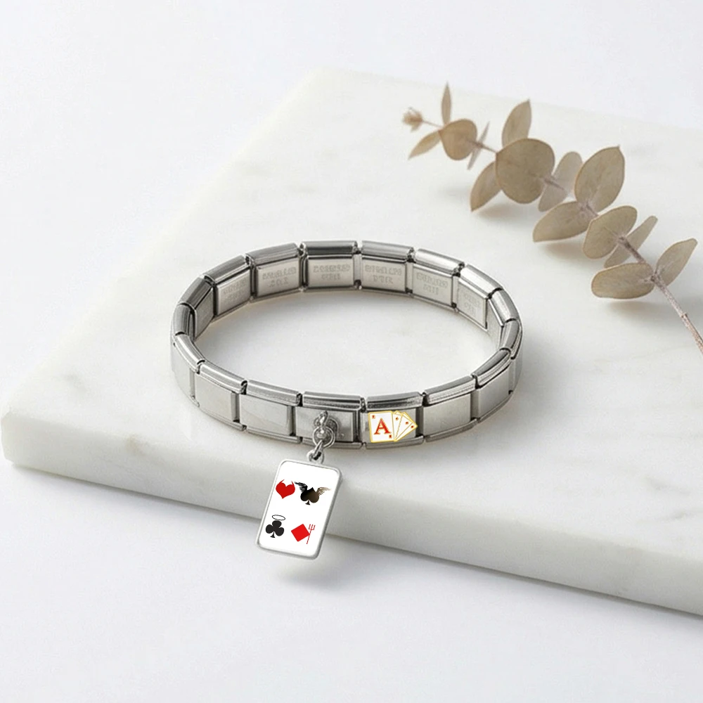 URING Fashion Bunte Poker-Serie Edelstahl DIY Schmuckanhänger Italienische Gliederkette Passend für 9mm Charm-Armbänder Großhandel – Detail 2