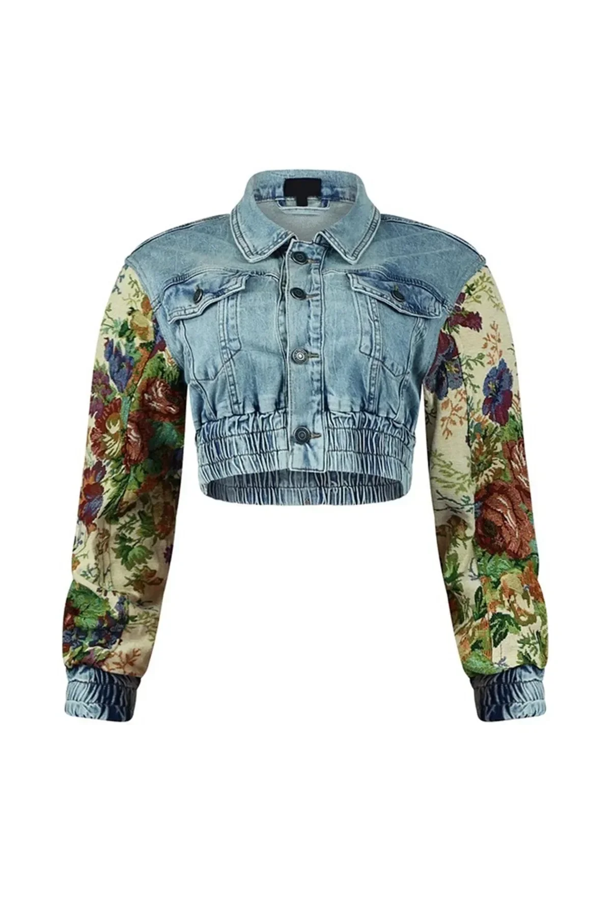 Denim Women\'s Set Floral Patchwork Full Sleeve Button Fly Jacket and Ripped Jeans Pants Suit 2024 Two 2 Piece Set Outfit