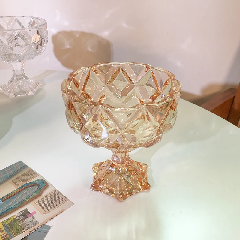 Glass Bowl Ins Vintage Solid Color High Legged Pudding Dessert Ice-Cream Bowls Household Food Container Kitchen Supplies