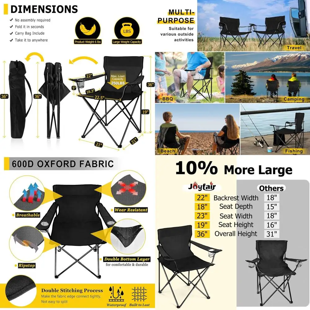 

Durable Outdoor Folding Chairs for Adults - Ideal for Lawn, Beach, Fishing, Tailgating, and More - Includes Carry Bag & Cup Hold