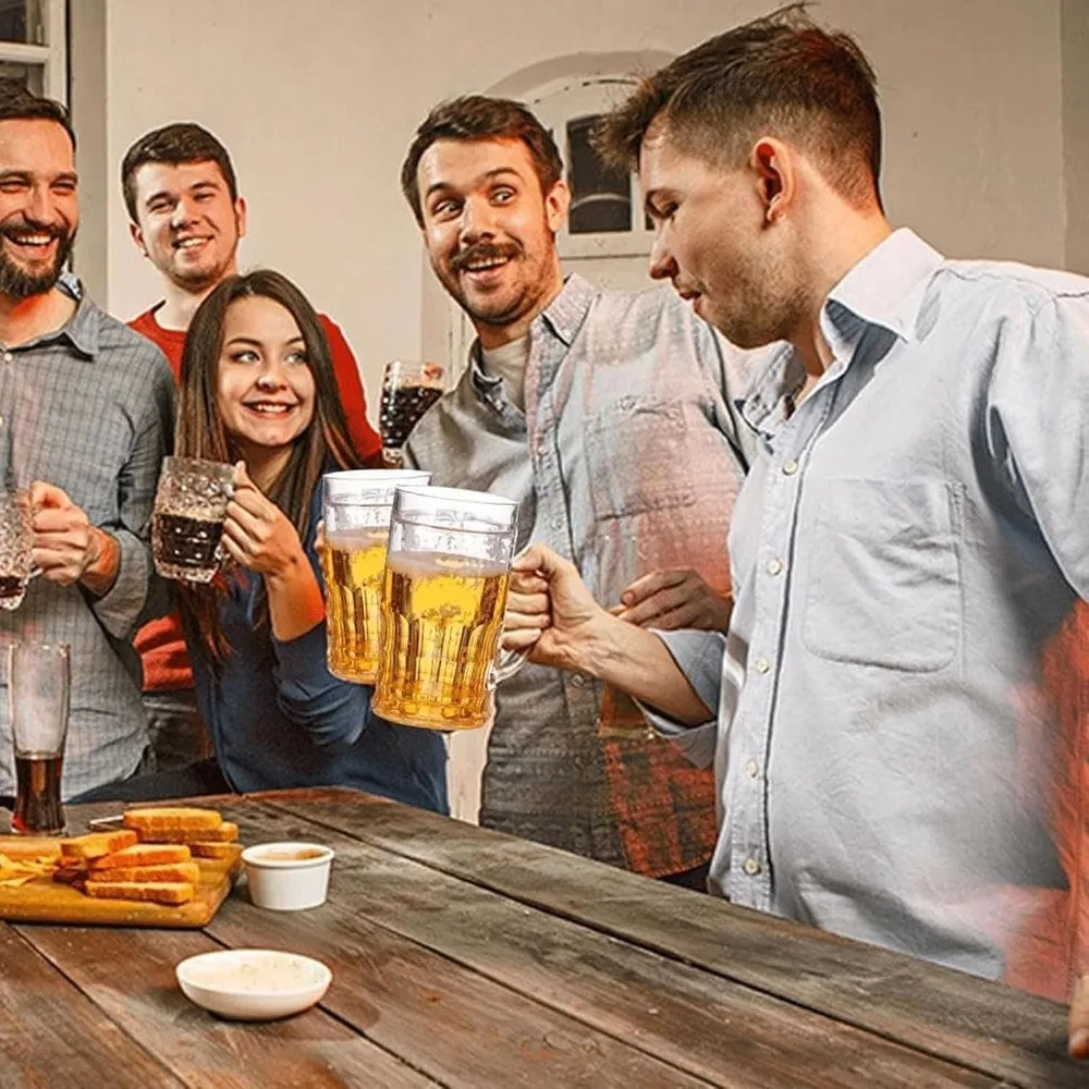 Double Walled Beer Mug, 16 oz Fake Beer Glasses with Handle, Reusable Drinking Cups for Freezer, BPA Free - view 2