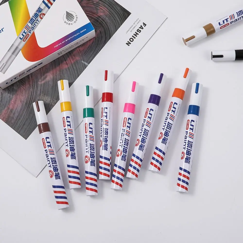 12 Colors Paint Marker Permanent Waterproof Oil-based Colored Drawing Marker Graffiti Art Rock Painting Brush Pen Glass