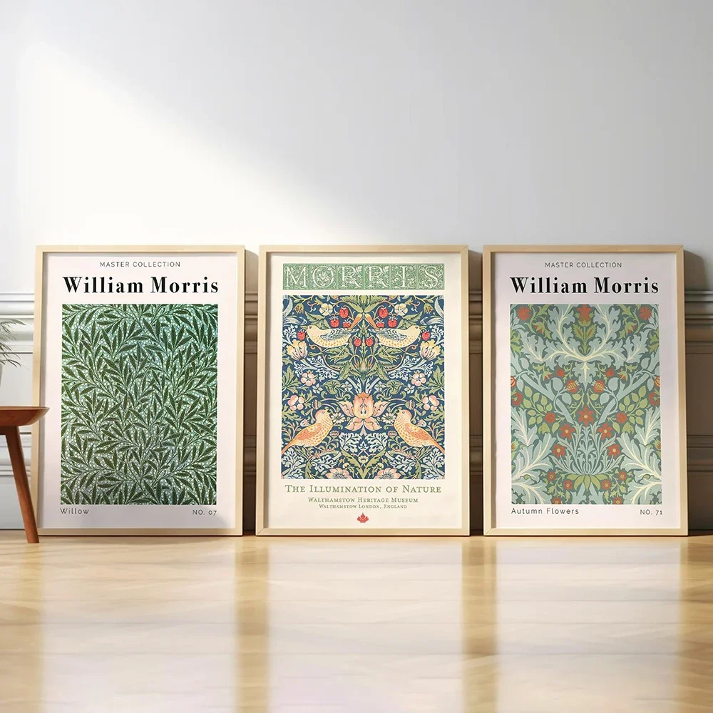 Multiple sizes 3pcs frameless Canvas Painting,Set Flowers By William Morris Floral Botanical Modern Art Print Canvas Poster Autu