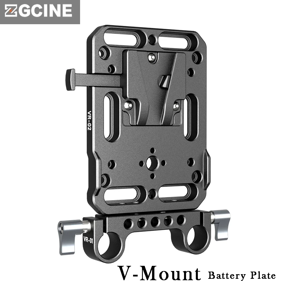 ZGCINE VR-02 V MOUNT Battery Plate With 15MM Rod Clamp standard V Lock Battery Plate Adapter with Automatic Lock Protection