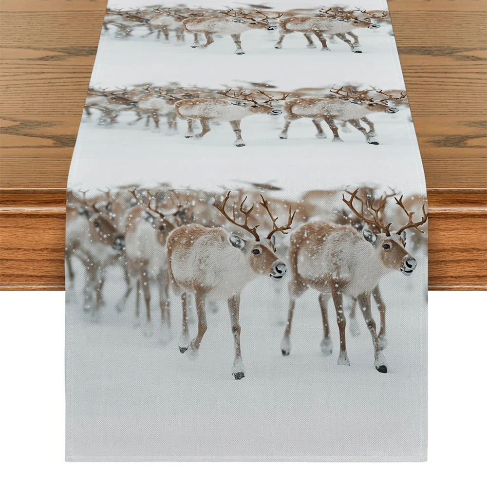 Deer Antler Snow Table Runners Washable Dresser Dining Coffee Table Runner Wedding Holiday Party Decor