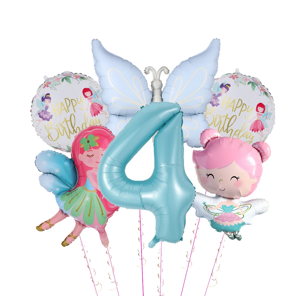 6-teiliges Schmetterling-Blumen-Feen-Ballonset 40 Zoll Nummer 0-9 Folienballons Geburtstag Hochzeit Party Dekorationen Baby-Shower-Zubehör – Detail 4