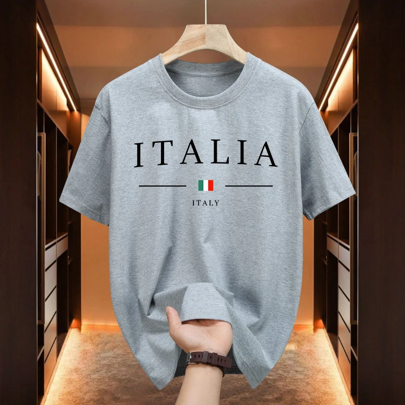 Italien Mode-T-Shirts für Herren, hochwertige 100 % Baumwolle, O-Ausschnitt, kurzärmelig, Sommer, Alltag, Freizeit, Sport, coole T-Shirts, City Vibe Tops – Detail 6