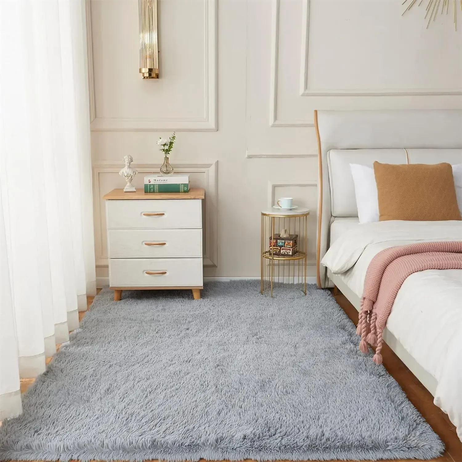 Shag Area Rugs for Living Room, 9X12 Light Grey Large Fluffy Clearance Rug Throw Bedroom Carpet, Indoor Modern Fuzzy Nursery Sha