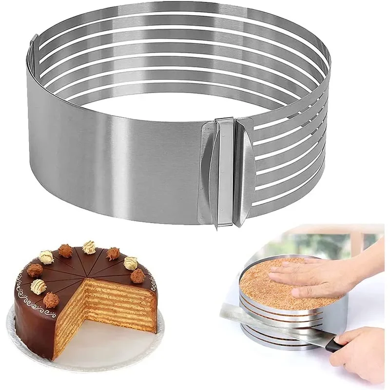 Rebanador de pastel de acero inoxidable ajustable de 6-12 pulgadas, molde para hornear, cortador, anillo para hornear, herramientas para hornear pasteles, rebanador de pan, herramienta para hornear en capas