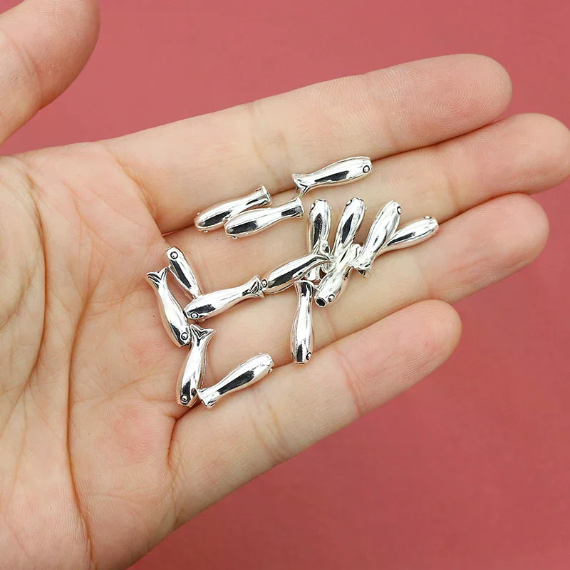 10Pcs Stainless Steel Fish Beads Charms Spacer Loose Beads For Jewelry Making Crafts Handmade DIY Bracelet Accessories Bulk