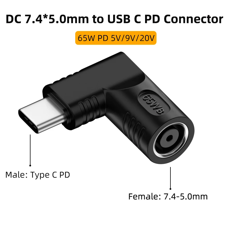 Ładowarka DC 7,4X5,0 mm do laptopa Hp Dell do zasilacza USB typu C PD o mocy 65 W do MacBooka Huawei Hp Lenovo Xiaomi Samsung