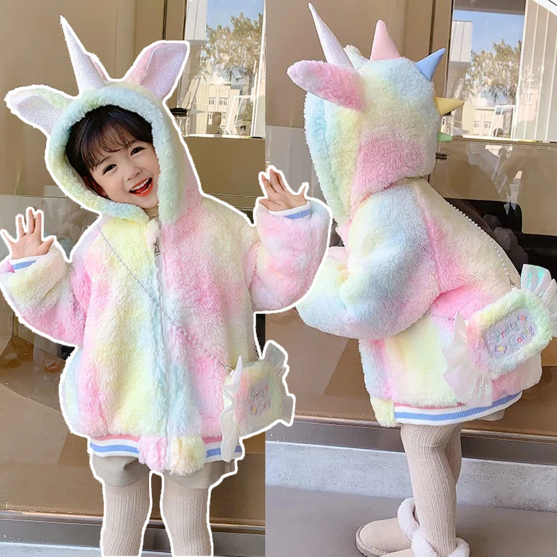 2-8 Year Girls Coat Cute Colorful Unicorn Jacket For Girls Winter Warm Hooded Parka Snowsuit Toddler Children Outerwear Clothing