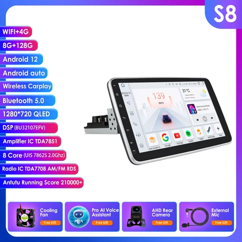 10,1 "1 DIN Android авторадио автомобильный радиоприемник GPS для универсальной автомобильной стерео видео мультимедийный плеер USB с вращающимся экраном AI Carplay