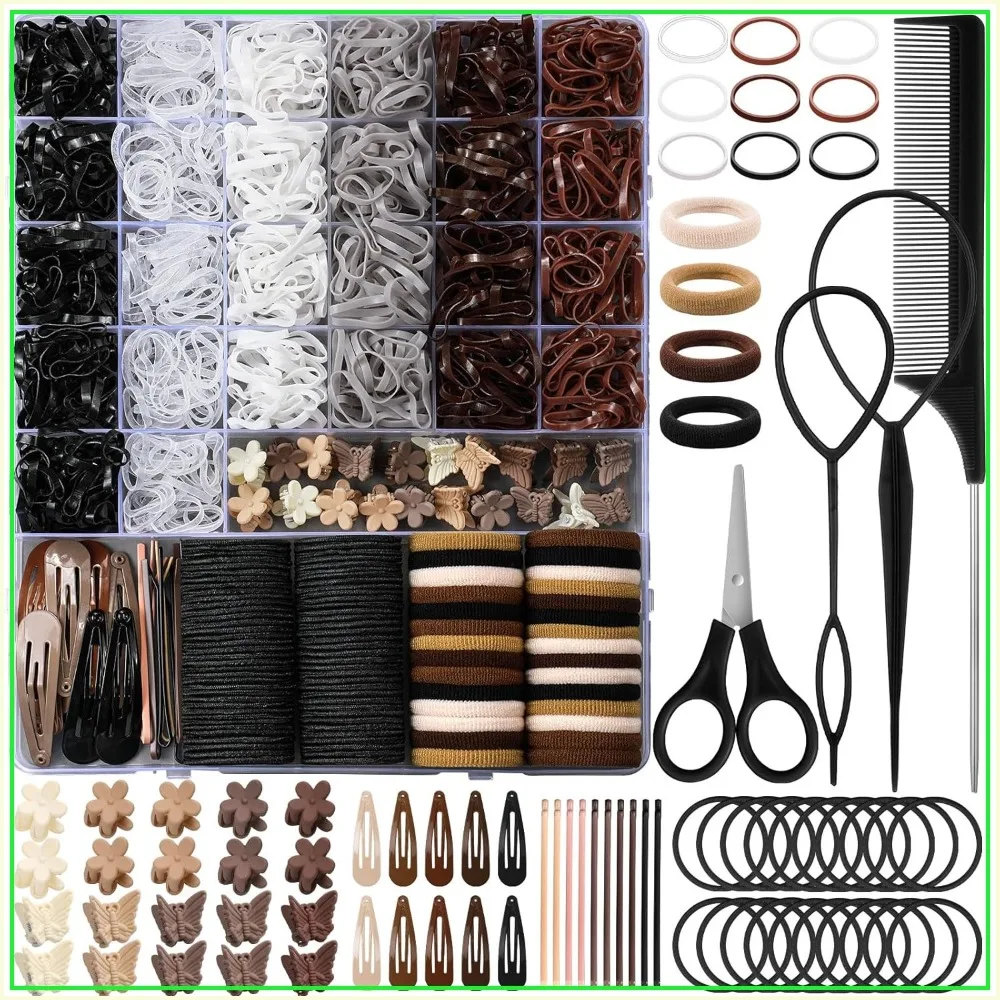 

2194 Pcs Neutral Color Elastic Hair Ties Set with Rubber Bands Hair Clips Bobby Pins Styling Tools for Girls Toddler Kids