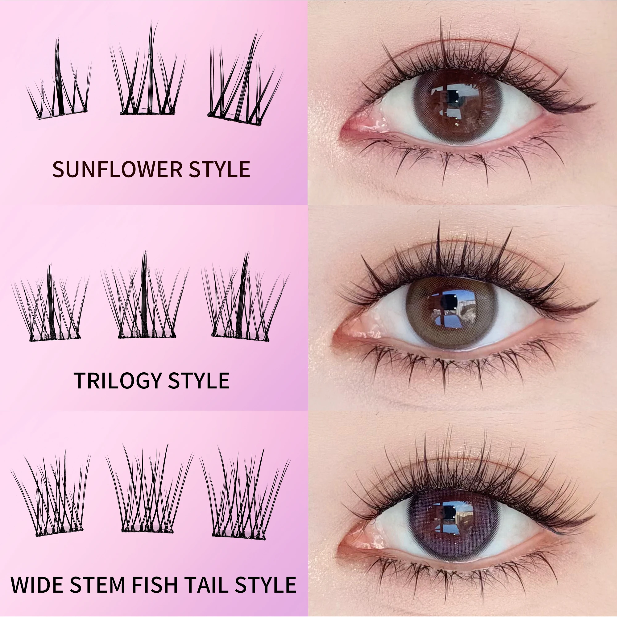 Life Girls 100/120 Clusters กาวขนตาปลอม - 4 รูปแบบ Natural Curling แต่งหน้าขนตา - Self-กาว