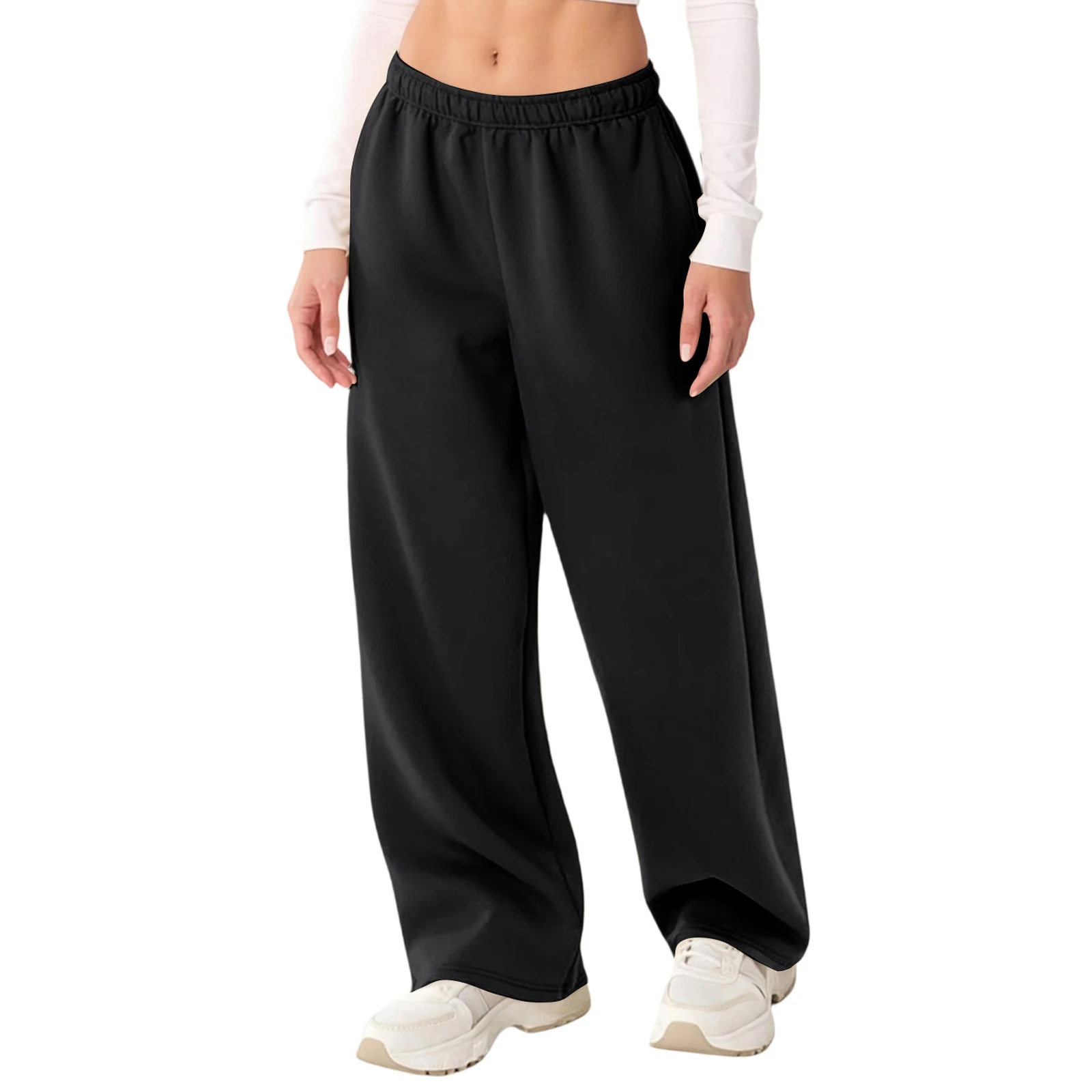 Feminino básico cor lisa clássico sweatpants moda cintura alta cordão baggy jogger calças confortáveis calças esportivas