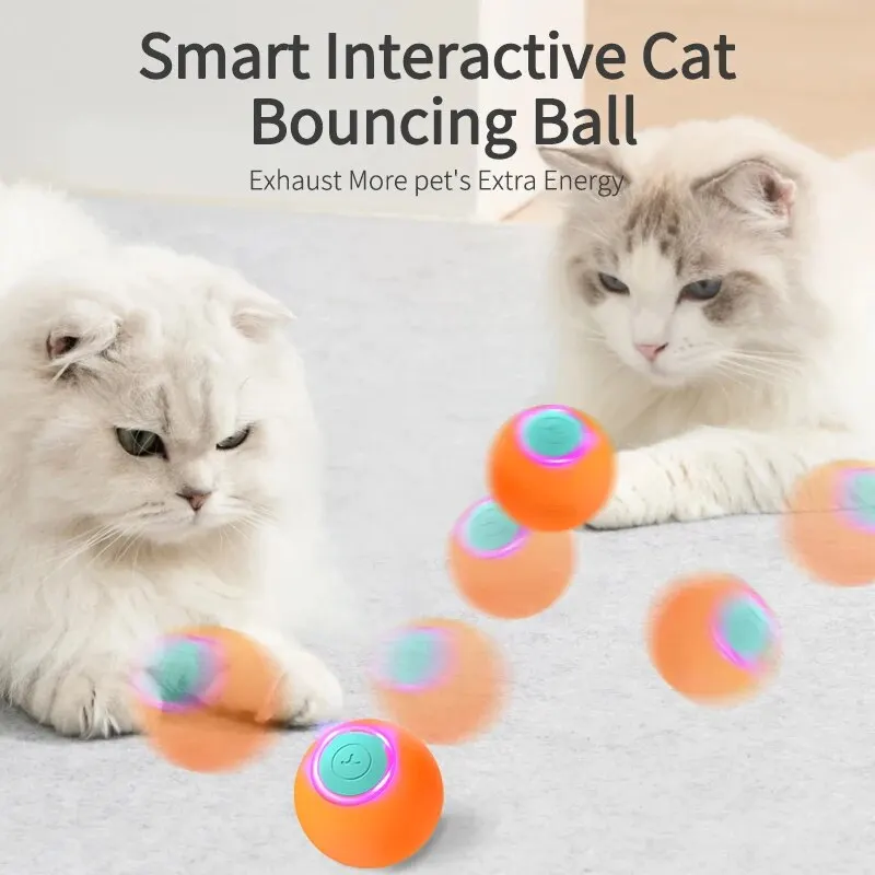 ROJECO Smart Cat Toys Interactive Cat Bouncing Ball Automatic Rolling Ball Training 360° Auto-Rotating Electric Toy For Dog Pet