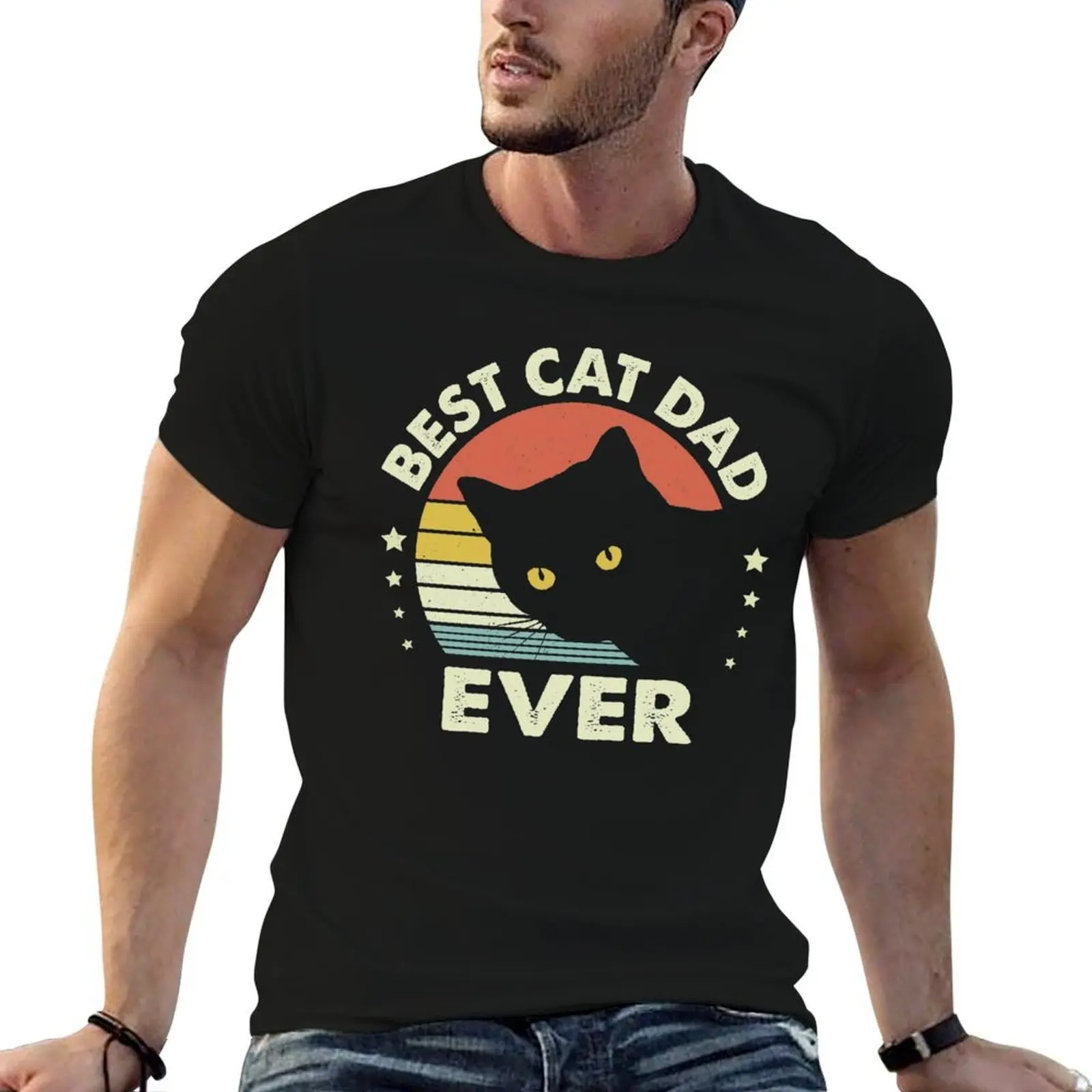 

Vintage Best Black Cat Dad Ever T-Shirt man t shirts high quality luxury brand t shirts for man graphic funny T-Shirt