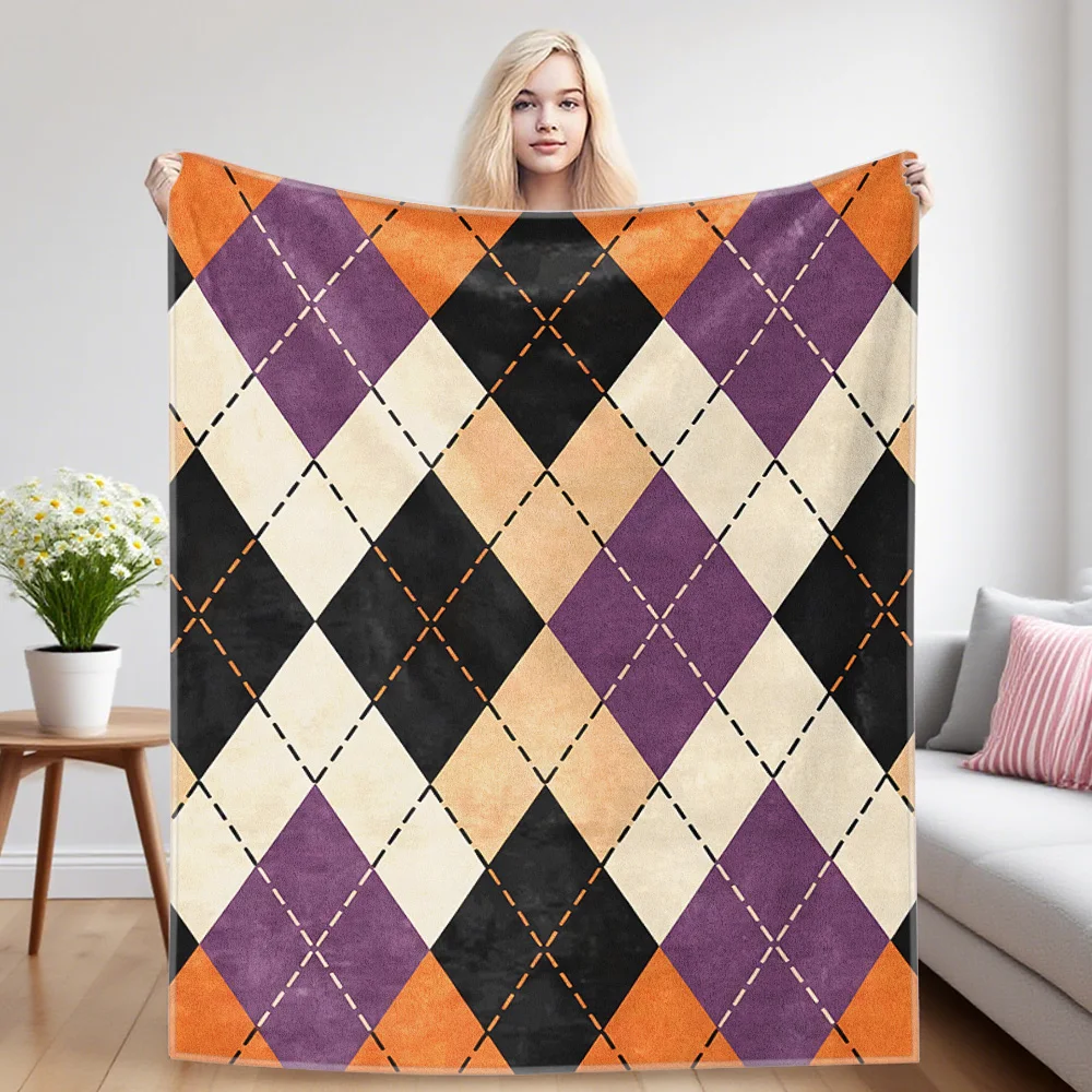 Fall Argyle  Printed Blanket Suitable For Sofa Beds, Offices, Travel Camping Chairs, Warm Woolen Blankets