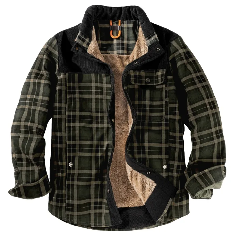 Plaid Men\'s Jackets Long Sleeves Trendy Motorcycle Street Shirts Autumn Winter Fashion Coats Warm Casual Outdoor Jacket