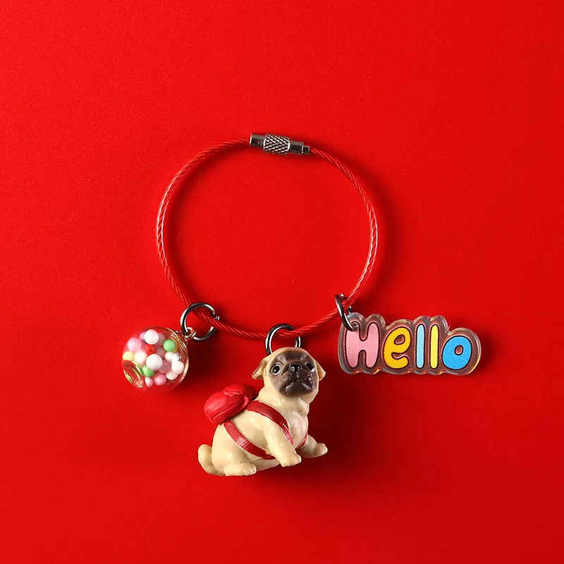 Car Pendant Cute Pug Bag Dog Keychain Animal Lovely Decoration Hanging Charm Ornaments Auto Interior Steel Wire Keyring Gifts