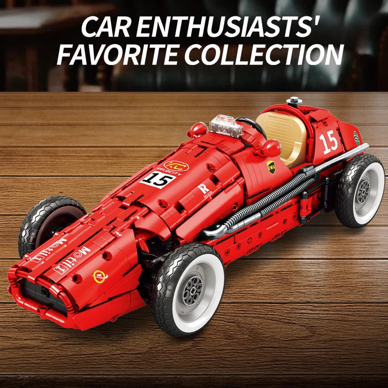 FR500 Retro fórmula coche de carreras bloques de construcción tecnología maquinaria MOC modelo de montaje de coche deportivo soporte para teléfono regalo creativo