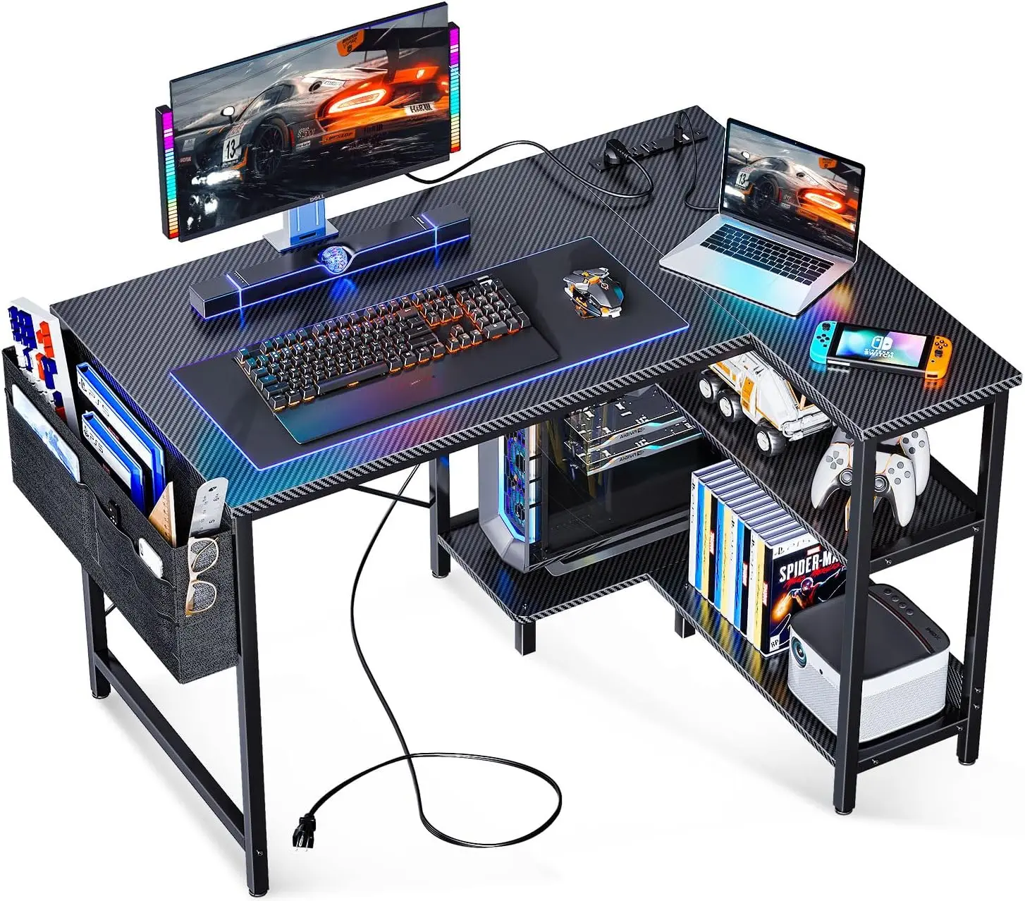 

ODK 40 Inch Small L Shaped Gaming Computer Desk with Power Outlets,Corner Desk with Reversible Storage Shelves & PC Stand