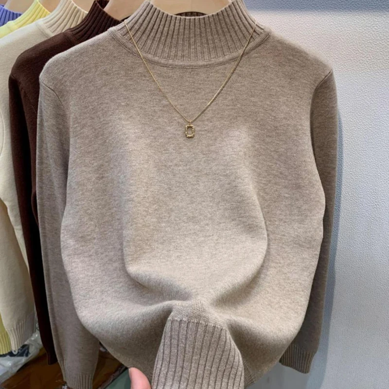 Turtleneck Solid Sweater Women Fashion New Stretch Tops Knitted Pullovers Long Sleeve Bottoming Knitted Simple Chic Clothes