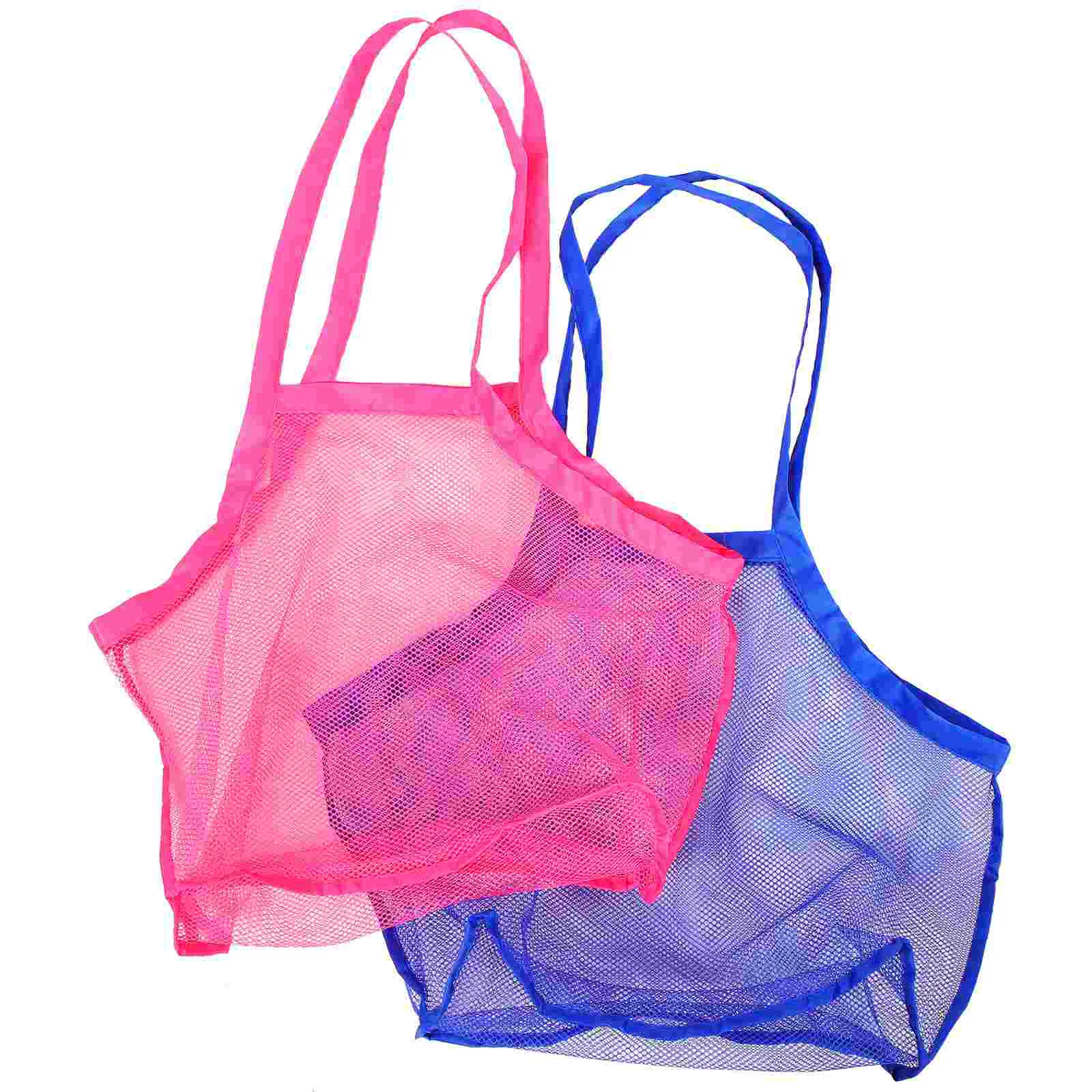 2 Pcs Tote Beach Bag Seashell for Kids Toy Shelf Travel Blue Storage Mesh Child