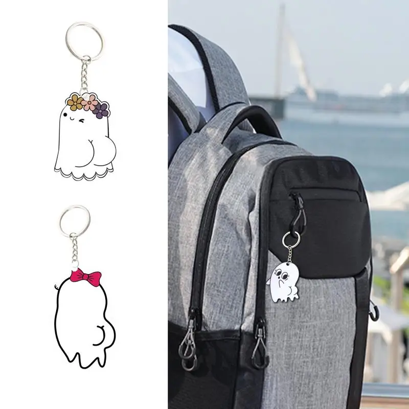 Ghost Charm Pendant 2D Long Distance Friendship Acrylic Cartoon Keychain Backpack Charm Decorations For Graduation Christmas