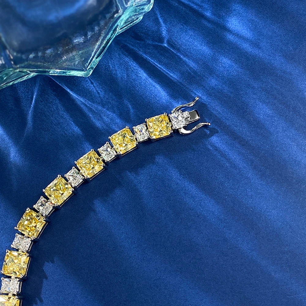 PuBang Fine Jewelry 925 Sterling Silver Yellow Gemstone Created Moissanite Luxury Bracelet for Women Wedding Gifts Drop Shipping
