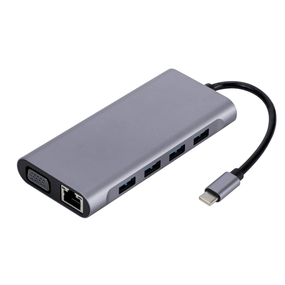 USB-C HUB 11-in-1 dockingstation, type-C naar 4K HDMI adapter, USB 3.0 5Gbps splitter adapter met PD, RJ45 en kaartlezer voor pc