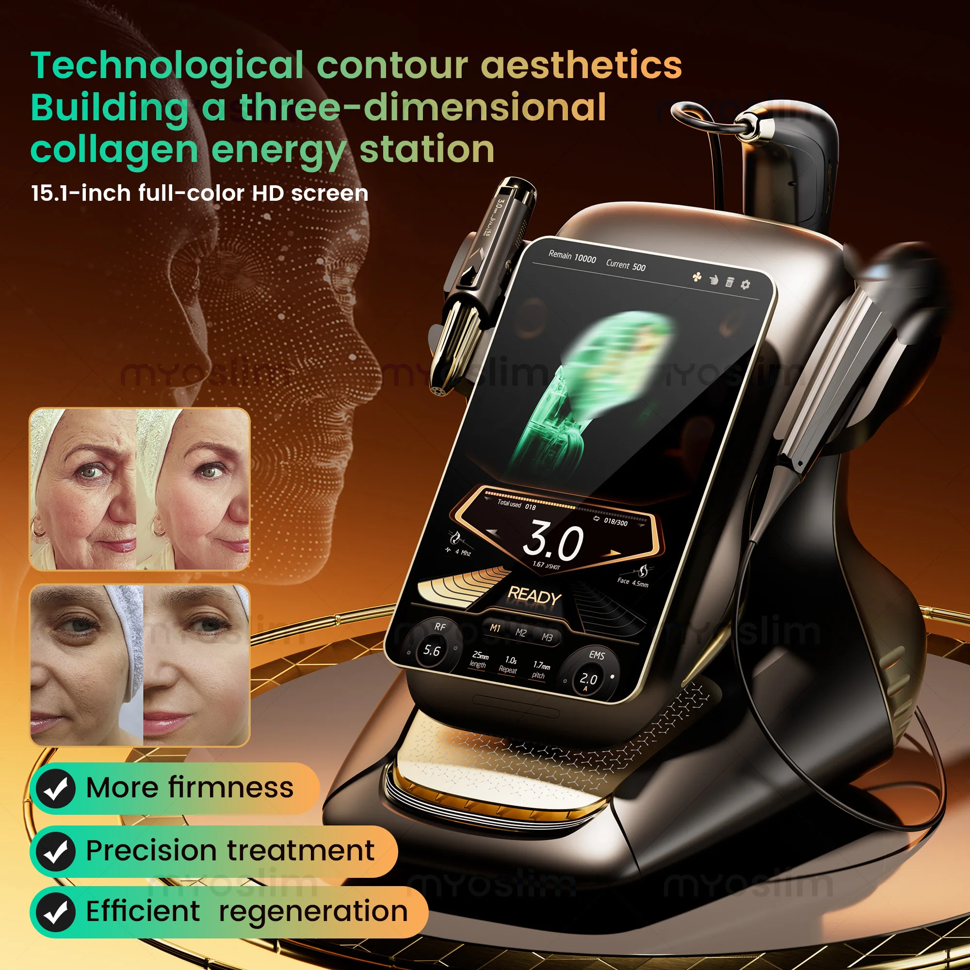 Nova Tecnologia Máquina de Beleza Anti-Envelhecimento 3 em 1 Dispositivo com Tela Touch HD de 15,1 Polegadas para Rejuvenescimento da Pele