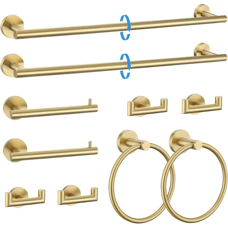 

POPULAR.10-Piece Brushed Gold Towel Bar Set Bathroom Hardware Set Include 23.6in Towel Bar Toilet Paper Holder Towel Ring Upgrad