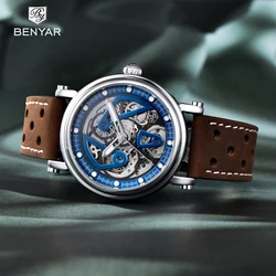 BENYAR 2023 New Men's Watches Hollow Luxury Mechanical Automatic Watch For Men Sports Waterproof Leather Clock Gift Reloj Hombre