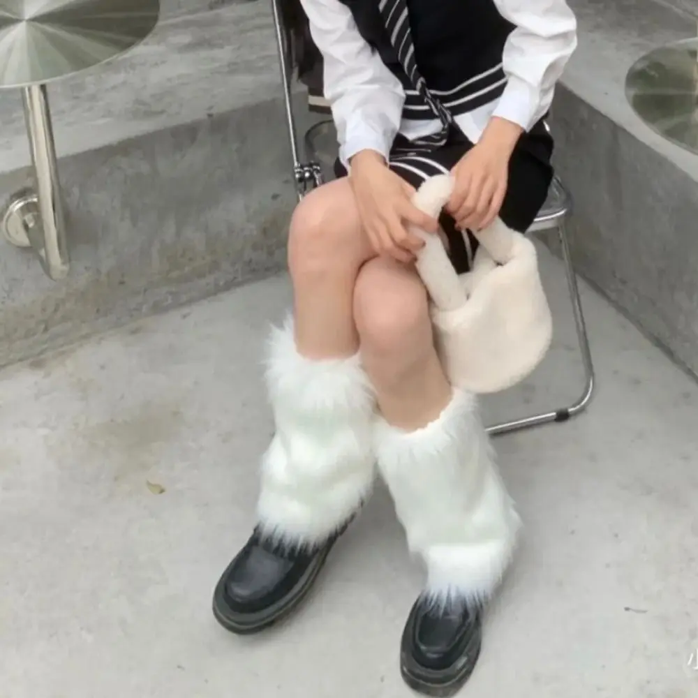 Fußabdeckung Kunstpelz Pelzige Beinwärmer Verdickte Schleife Lange Röhrensocke Weiche Y2K Lolita Stiefel Abdeckung Damen