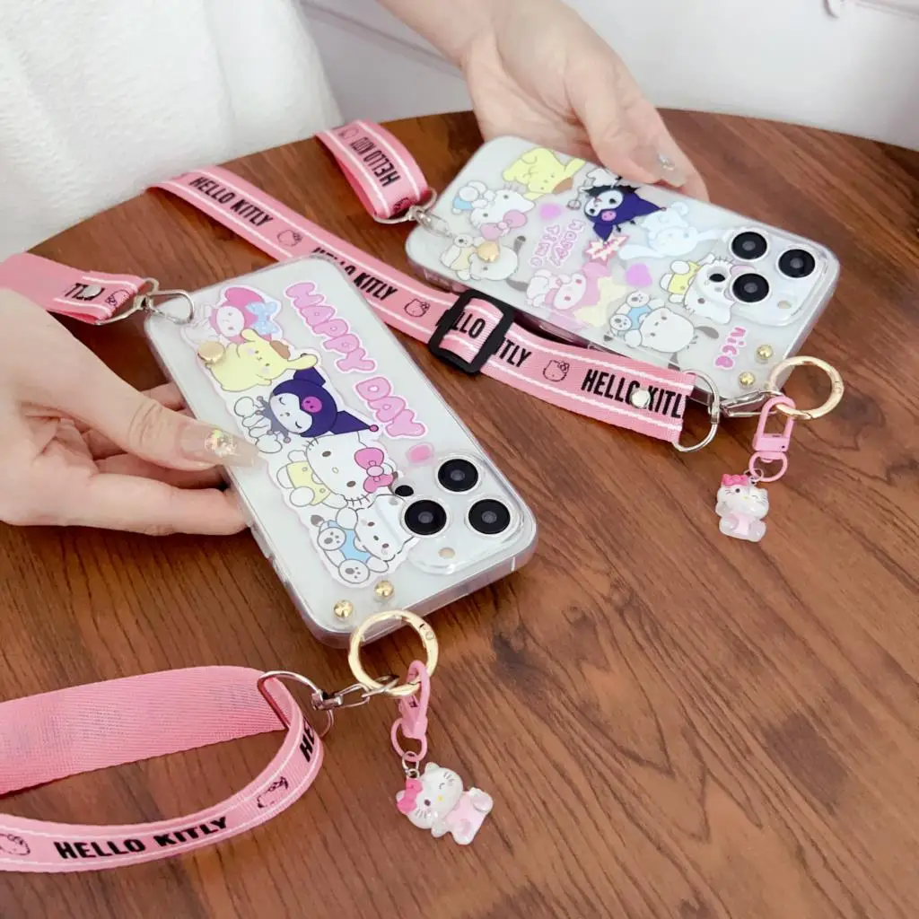 For Samsung Galaxy S8 S9 S10 S20 S21 S22 S23 Plus Ultra S21FE Note 9 10 20 Kitty Melody Case Wrist Strap Ornament