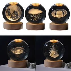 Christmas Crystal Ball Decoration Astronomy Solar Planets Night Light Moon Astronaut Home Snow Glass Globe Desktop Decoration