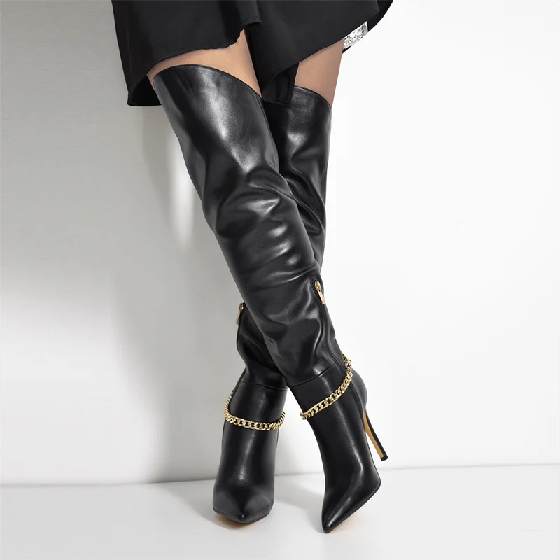 Onlymaker Pointed Toe Over The Knee Boots Women Black Side Zip Thin High Boots Big Size Lady Fashion Classic Winter Boots