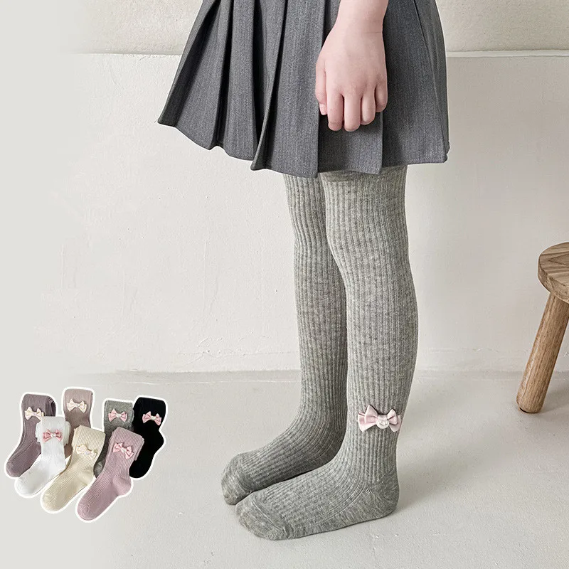 Spring Autumn Girls Tights with Bowknot Stretchy Outerwear Leggings Comfortable Kids Base Layer Pants