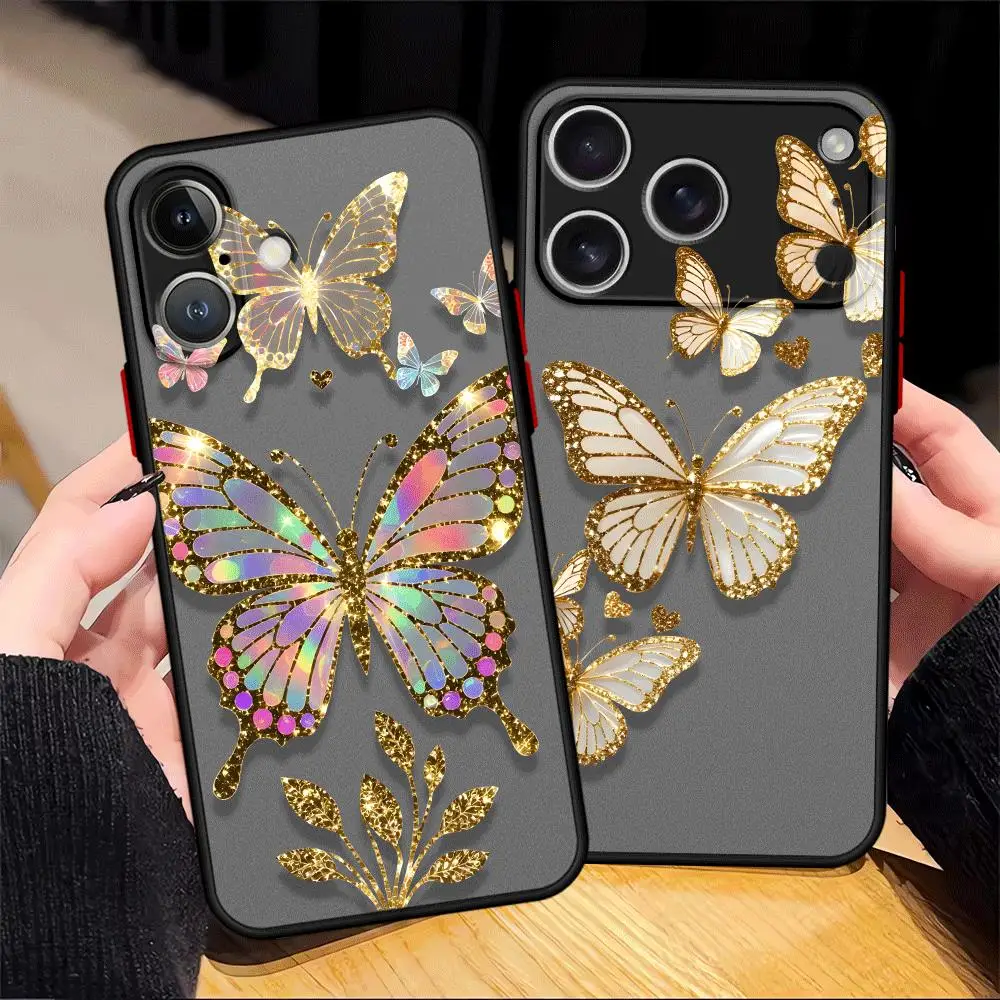 Case for iPhone 17 Pro Max Air 13 Mini 12 15 14 7 8 SE XS XR 16 Plus 11 Funda Back Phone Cover Cartoon Sparkling Butterfly