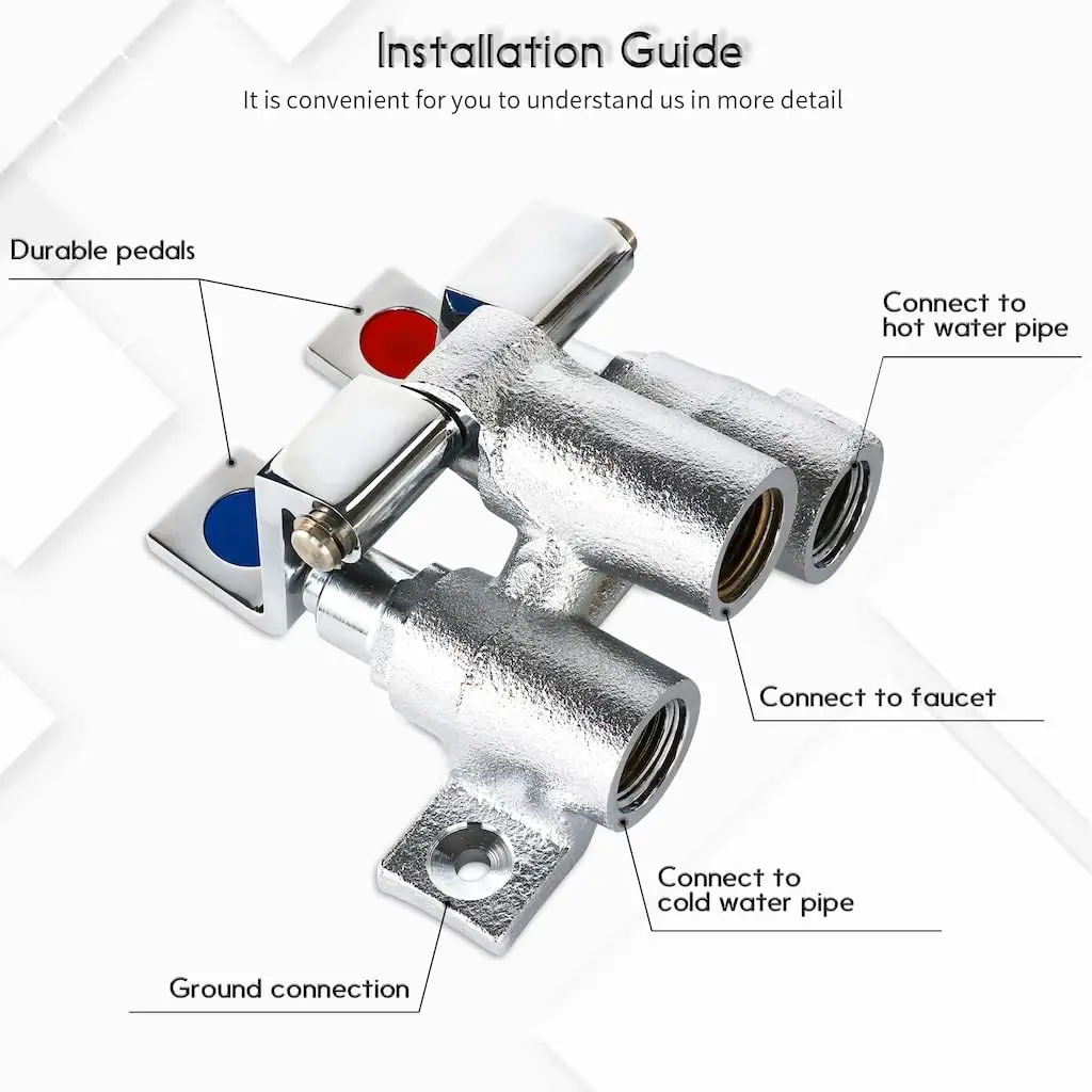 Brass Dual Handle Hot & Cold Foot Control Pedal Valve Industrial Design for Commercial Kitchen Sink Faucet with Pedal Faucet view 2