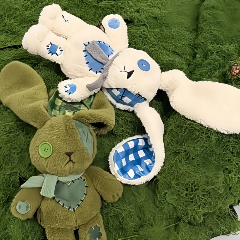 

Plushie Dreadfuls Plush Rabbit Stuffed Bunny Blue Checkered Patchwork Teal Blue Heart Gray Scarf Gift For Girlfriend For Bestie