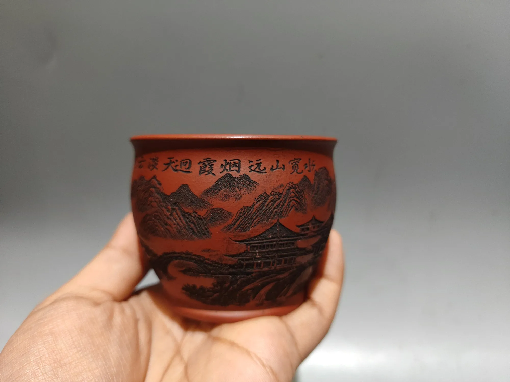 Yixing Purple Clay TeapotLandscape patterns Purple clay tea cup Frosted wine glass Kettle Teapot Flagon Amass wealth Ornaments