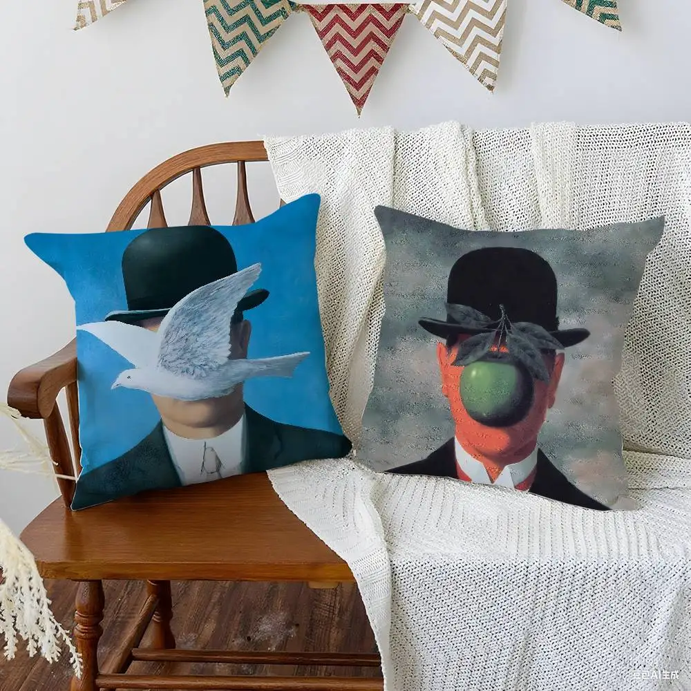 Famous Painter R-Rene MagritteS Pillow Case Soft Plush Fabric Double Sided Print Decorative Home Living Room Gift Cushion