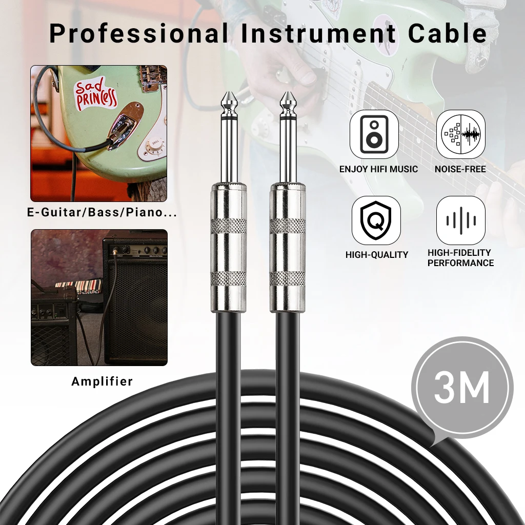 

3M 6.35mm Jack To 6.35mm Jack Connector 3M/10FT PVC Cable Digital Audio Cable For Electric Guitar & Bass & Violin & Mic & AMP