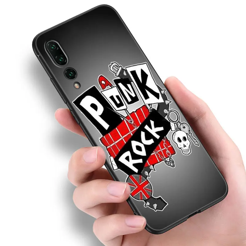 Punk Rock Black Phone Case For Huawei P20 P30 P40 Lite P60 Art Pura 70 Ultra P50 Pro P50E P Smart 2018 2019 2020 2021