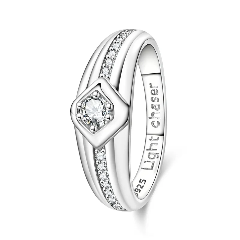Women's 925 Sterling Silver Engraved Signet Ring with Zircon