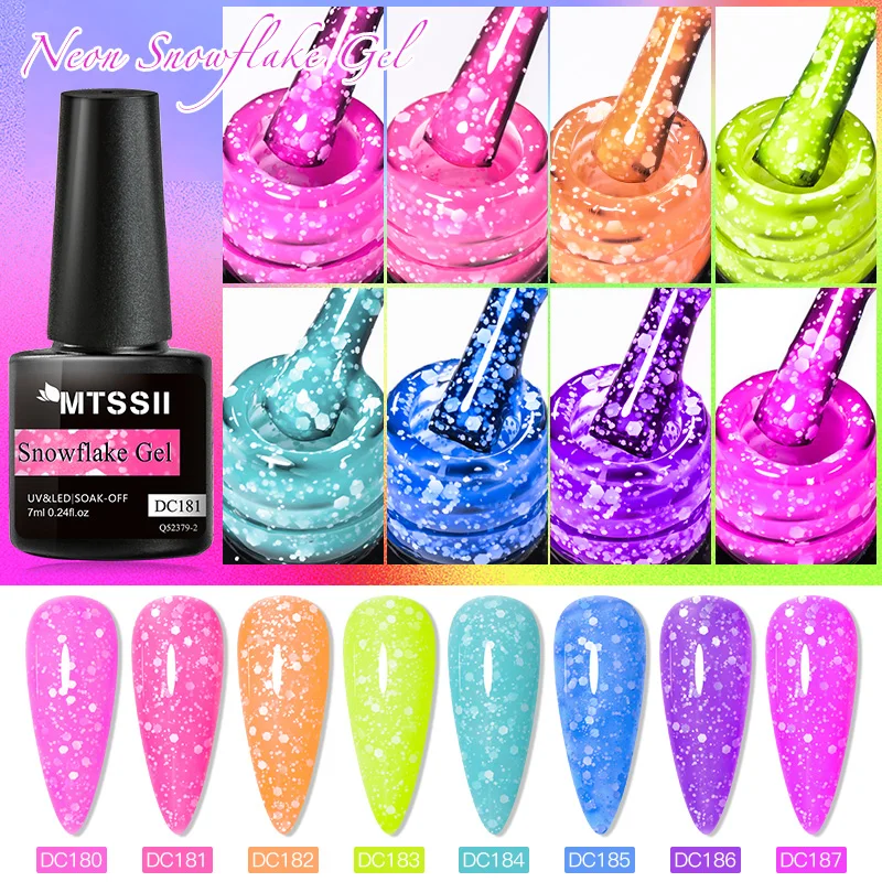 7ml Mtssii Fluorescent Color Snowflake Nail Polish Gel New Trendy Nail Polish Semi-Permanent Art Long Lasting Gloss Suitable