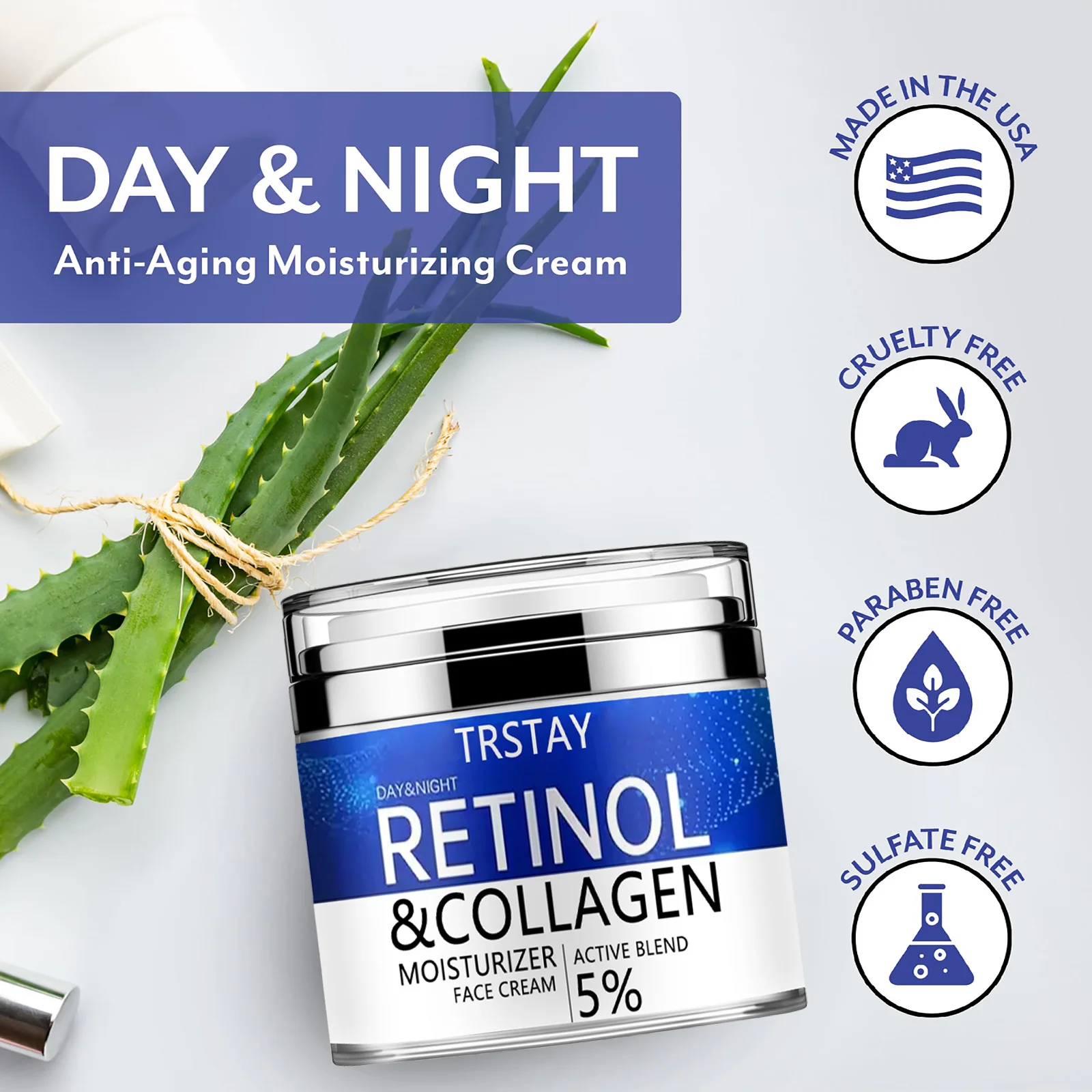 Retinol Cream for Face Best Facial Moisturizer for Aging Skin with Collagen and Hyaluronic Acid - Anti-Aging Face Cream